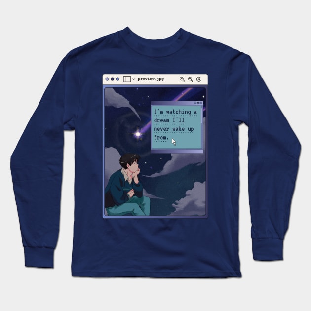 Anime Aesthetic Boy Night Quote Long Sleeve T-Shirt by Souls.Print